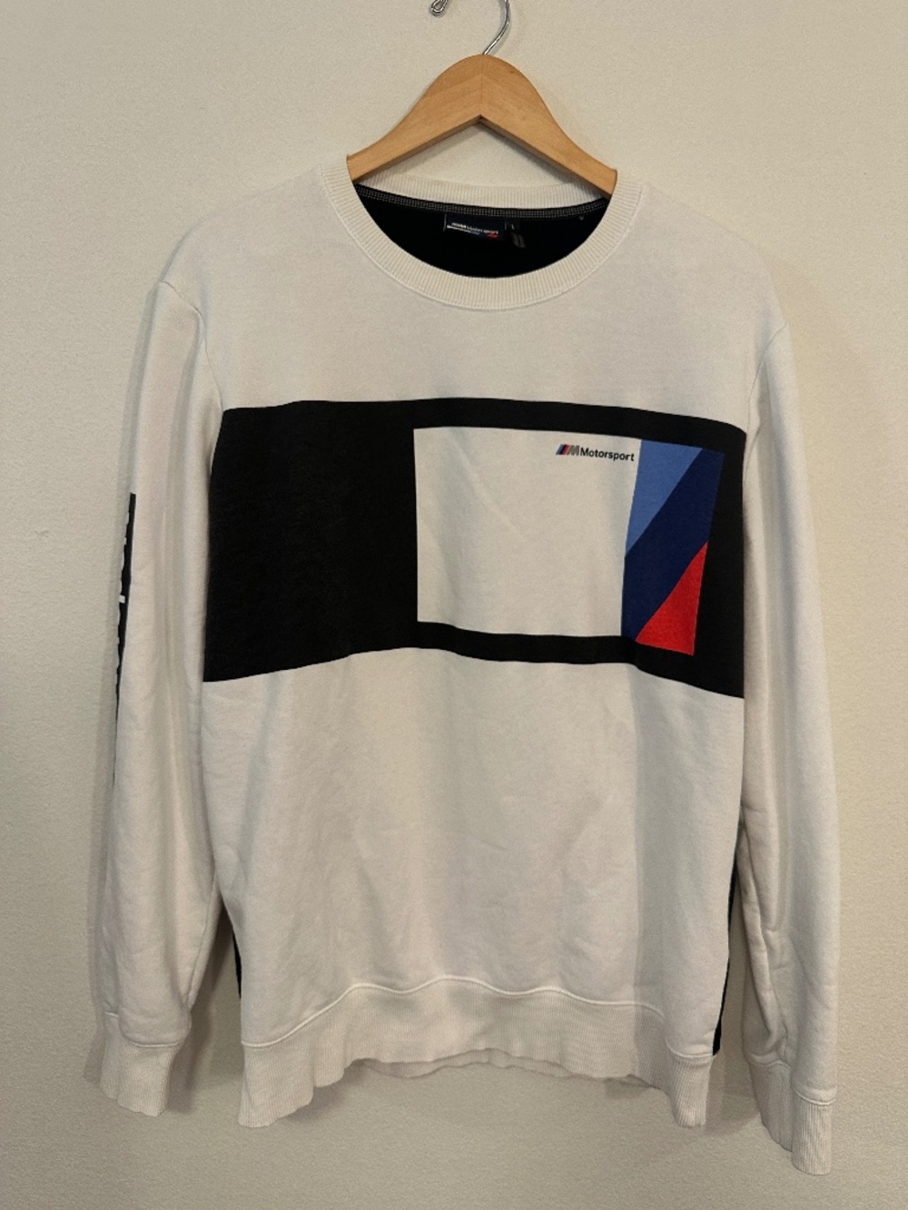 BMW M Motorsport Crewneck Sweatshirt Men's Large White Black Racing Graphic